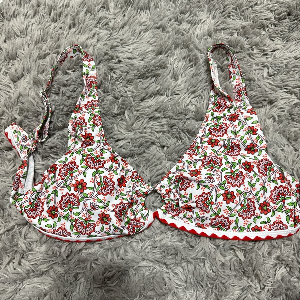 Floral Bikini Top with Red and Green Accents
